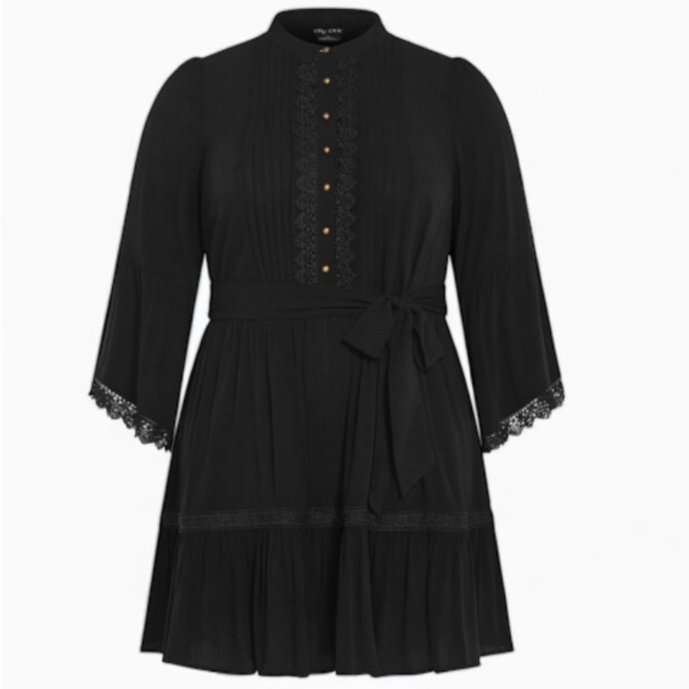 City Chic Black Goth Lace Dress Plus Size 20 Mini Victorian Vibes Bell Sleeve